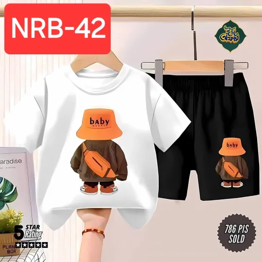 White Color Printed T-shirt Set
